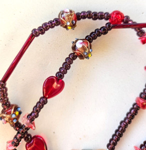 Eyeglasses Beaded Neck Strap Cord Red Lampwork Art Glass Heart Bugle Valentines