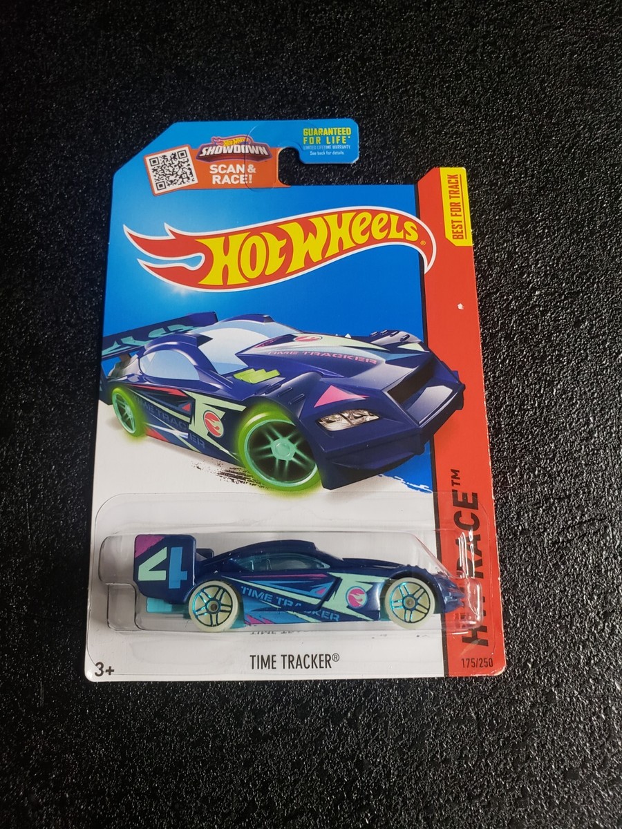 2015 Hot Wheels Treasure Hunt 'Time Tracker' #175/250 HW Race - Dark Blue With Glow-in-the-Dark Wheels - View #9