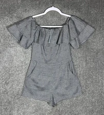 She + Sky Short Sleeve Ruffle Houndstooth Romper Womens Size Small Pockets NWT