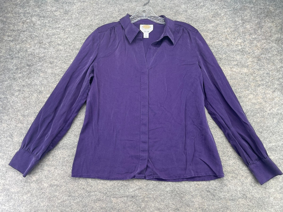 Talbots Shirt Women's Size 10 Purple 100% Pure Silk Button Up Long