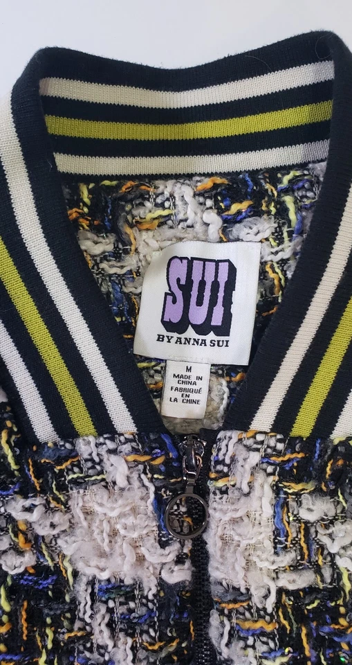 Chaqueta de bombardero tejida brillante pata de gallo SUI By Anna Sui rara para mujer talla mediana Foto 4 de 4