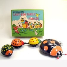 Mechanical Lady Bug Family Parade Tin Wind-up Toy in Box