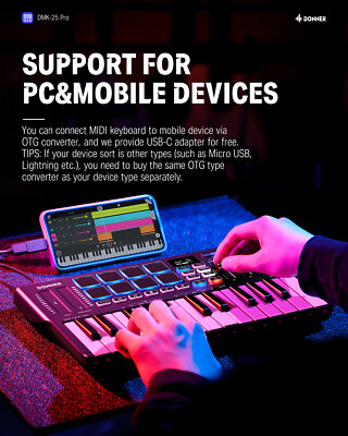 🎹 Donner DMK25 Pro MIDI Keyboard Controller 25 Keys 8 Drum Pads