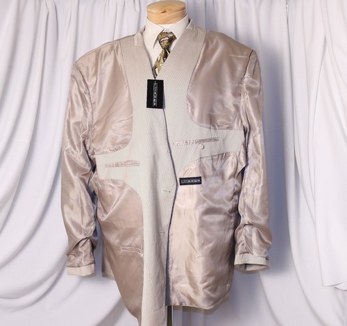 LINEAGE New Tan Striped Rayon Blend 3 Button Men Suit Size 56 50"W x 36"L - Picture 9 of 12