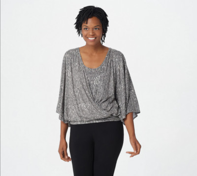 The Muses Closet Yummy Knit Top w/ Banded Bottom-Grey-Medium A389838 NEW