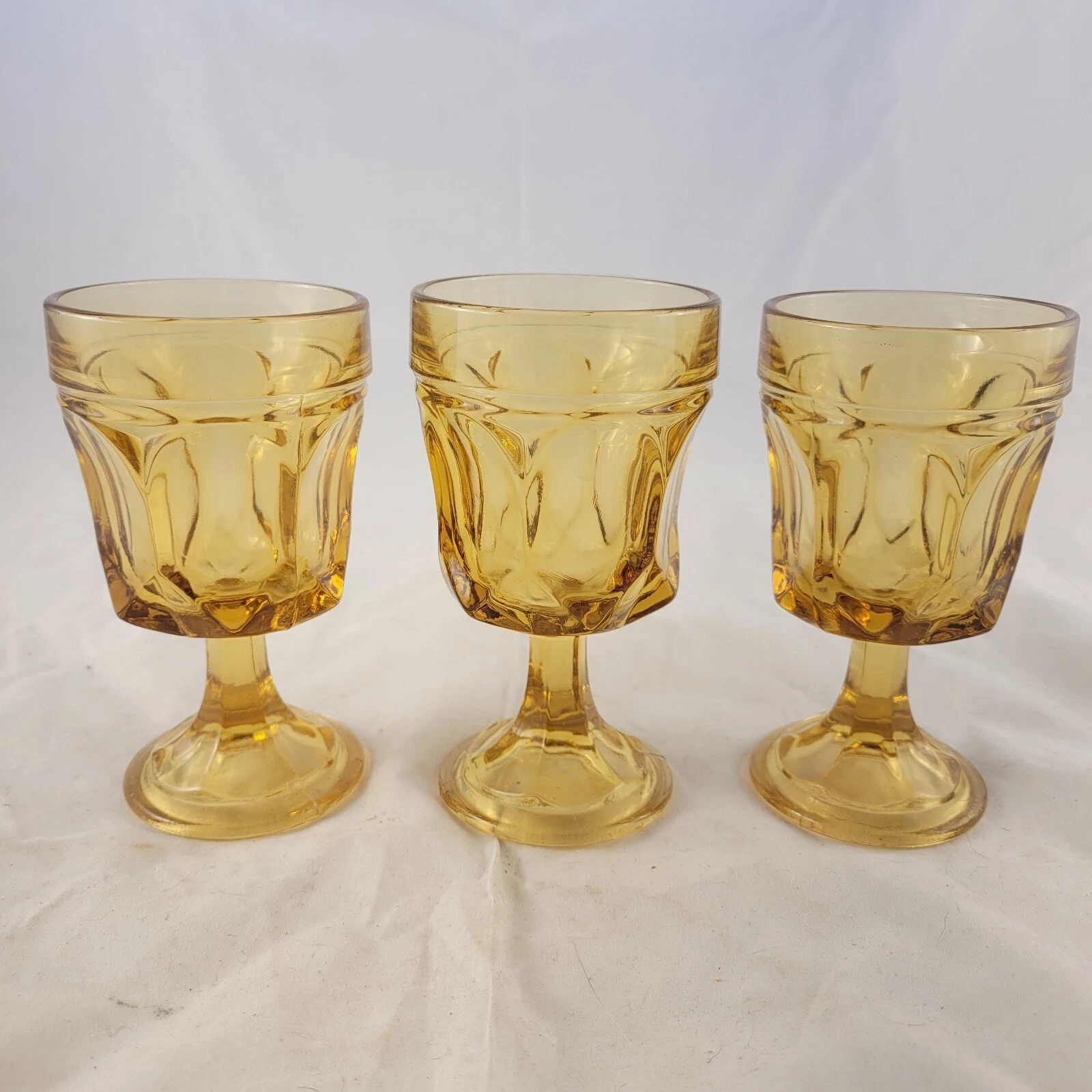 Set of 3 Vintage Anchor Hocking Fairfield Amber Wine Glasses 5" Tall   Nice