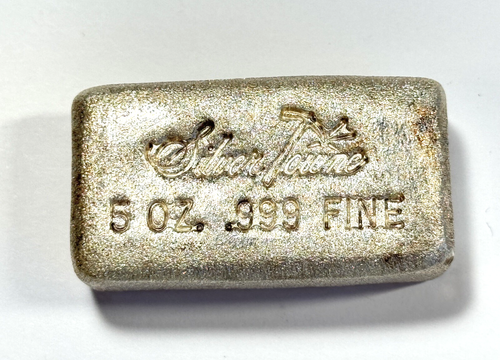 Barra de plata antigua vertida vintage 3ª serie Silvertowne de 5 oz con serie invertida #