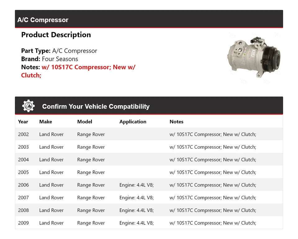 Compresor de aire acondicionado para Land Rover Range Rover 2002-2009 4 estaciones 2003 2004 2005 Foto 2 de 4