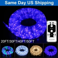 20FT - 50 FT Christmas Hanukkah LED Rope Lights 4 Mode Flexible Lights w/ Remote