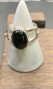 Navajo Artist Hiram Loran Handmade Sterling Silver And Black Onyx Size 8 Ring 