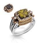 Turkish Reversible Square Peridot and Black Topaz 925 Sterling Silver Ring