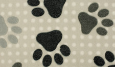 Luxury Super Soft Coral Cuddle Fleece Fabric Material - DOT WITH PAWS GREY BLACK