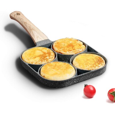 4 Holes Egg Fry Pan Pancake Maker Non-stick Egg Burger Pan With Wooden Handle