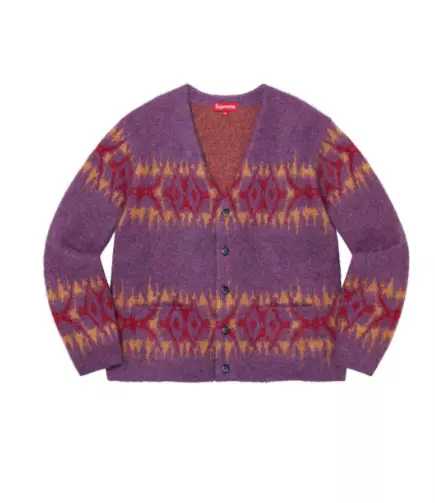 Supreme Abstract Stripe Cardigan Plum XL Purple Red Tribal Southwestern  Mohair