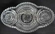 Lovely Vintage Sawtooth Cut Glass  Pickle Olive Relish Dish 8" X 5" PERFECT