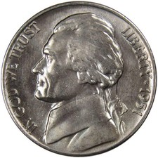 1951 D Jefferson Nickel Uncirculated Mint State 5c Coin Collectible