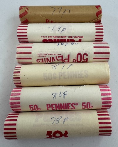 6 Roll Lot BU Red Lincoln Memorial One Cent ROLLS 1976 thru 1981 See Description