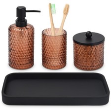 Bathroom Accessories Set,4 Pcs Amber Glass Bathroom Accessories Sets-Lotion S...