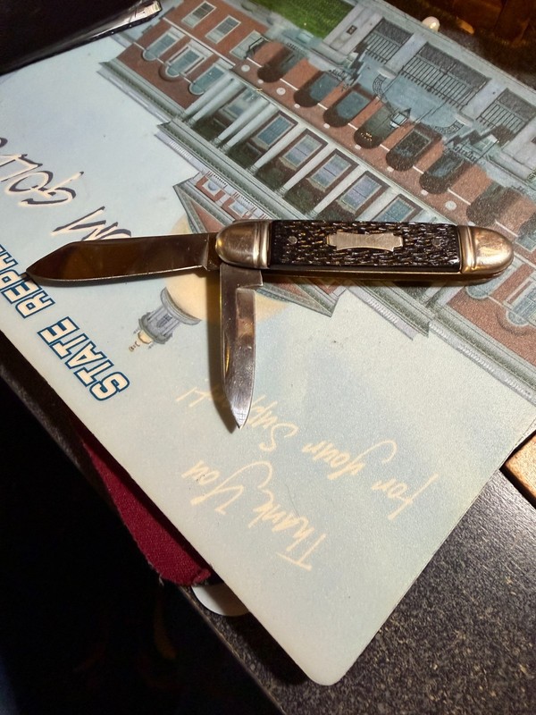The Ideal Pocket Folding Knife VTG 2 Blades USA Black Handle 3 1/2" Closed