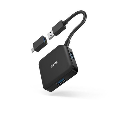 Hama USB Hub, Multiport Hub with Transmission Speed up to 5GBPS, Black