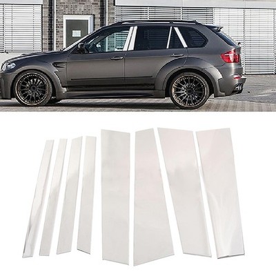 8pcs Silver Window Column B-Pillar Post Overlay Trim For BMW X5 E70 2007-2013