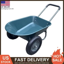 Dual-Wheel Garden Wagon,Home Yard Utility Wheelbarrow Cart with Built-in Stand