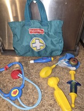 Fisher Price Toy Medical Kit Doctors Nurse Play Set with Teal Bag - 5 Pieces