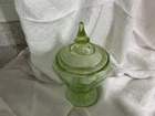 Vintage Anchor Hocking Princess Candy Dish Lidded Green Depression Uranium Glass