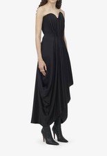 Alexander McQueen Strapless Pleated Hammered-Satin Maxi Dress IT40/UK8