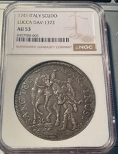 1741 Italy Scudo  Lucca  Dav-1373   NGC AU 53  POP 1   only 1 coin finer