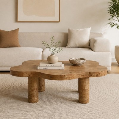 40'' Burl Cloud Coffee Table Wooden Coffee Table, Unique Irregular Center Table