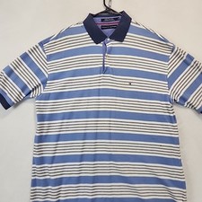 Vintage Tommy Hilfiger Polo Shirt Men's XL Blue Horizontal Stripe Cotton Y2K