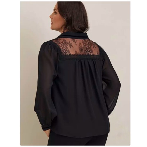 Torrid Chiffon Samtbesatz Fliege Bluse schwarz Gr. L launisch Goth Spitze - Bild 2 von 15