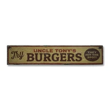 Try Burgers, They Hit The Spot Food - Rustic Distressed Wood Sign
