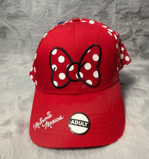 Minnie Mouse Ears Hat Cap Red Polka Dot Adult Snap back Adjustable Disney