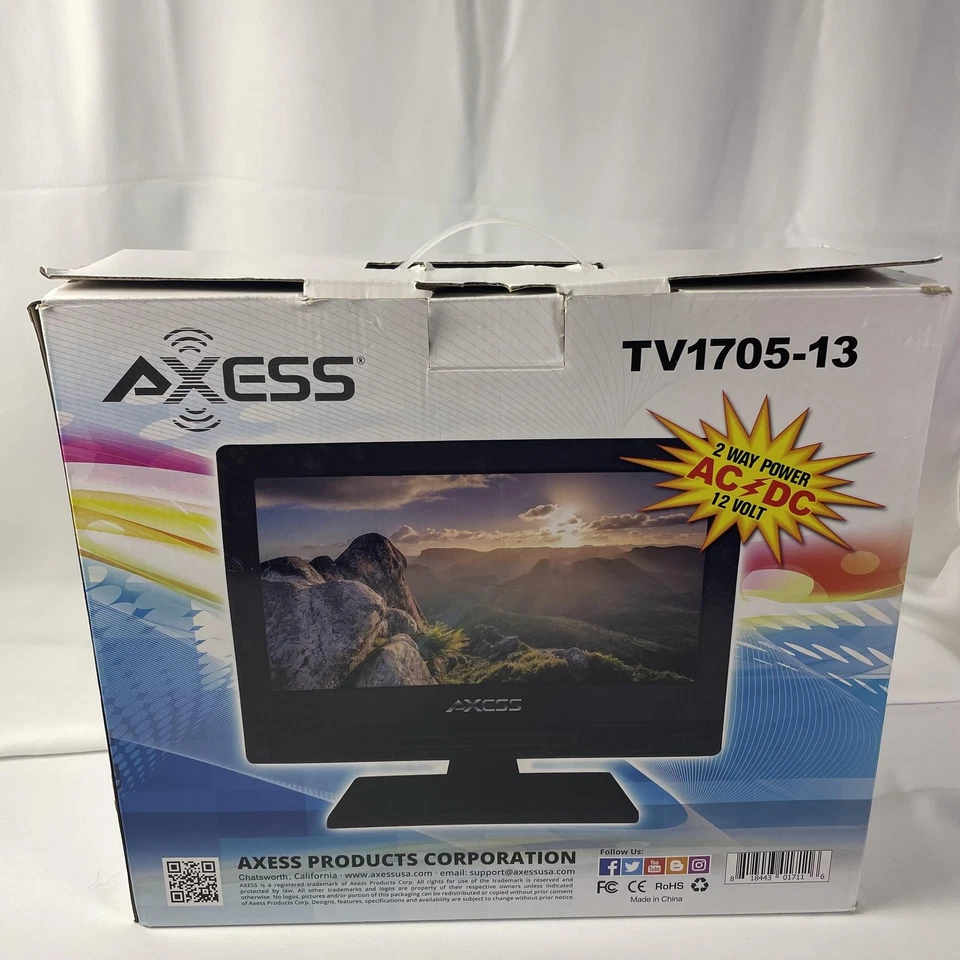Axess TV1705-13 13.3in LED TV HD HDMI ATSC Tuner 12V AC/DC Remote Portable Car - Image 4 of 4