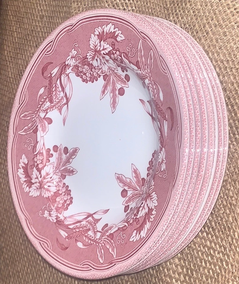 VTG ‘04 Set 8 Spode X Williams Sonoma Fulham Red TransferWare 6.5” Plates Eng - Image 3 of 4