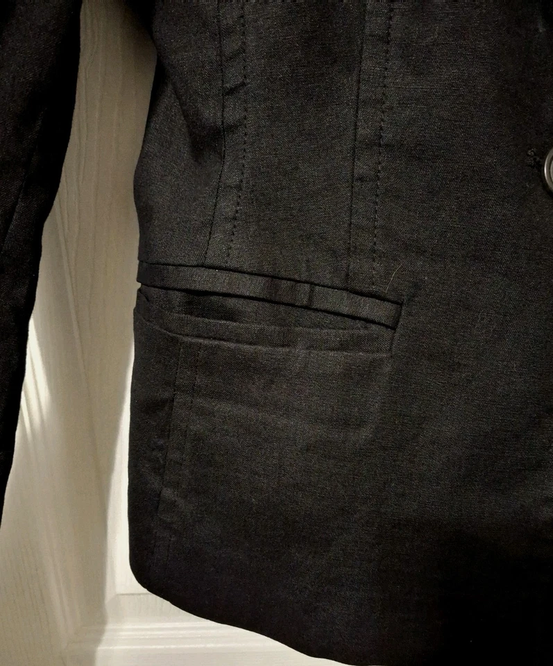 Blazer Banana Republic Mujer 4 Negro Mezcla de Lino Chaqueta Clásica Carrera Preppy Foto 4 de 4