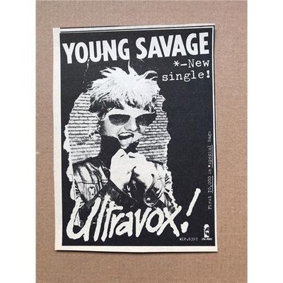 ULTRAVOX YOUNG SAVAGE MEMORABILIA original music press advert from 1977 - printe