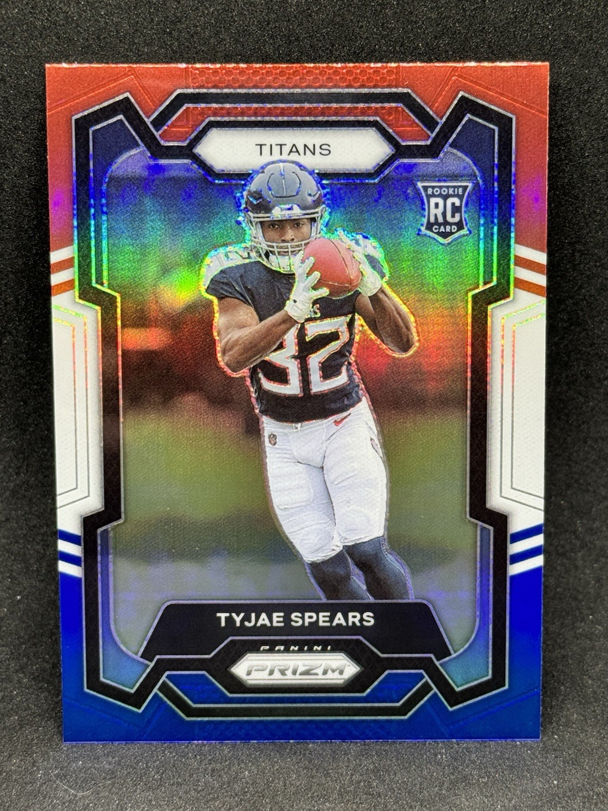 Tyjae Spears 2023 Panini Prizm #396 Red White & Blue Prizm Rookie (RC) - Titans