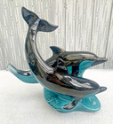 95 Tall Pair of POOLE POTTERY LARGE DOLPHINS Black Teal VGC