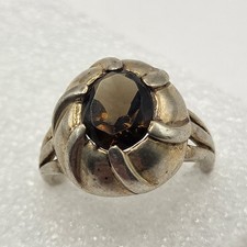 Vintage Smoky Quartz Modernist Ring Dome Sterling Silver 925 Size 9
