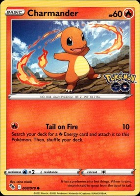 Charmander Common Pokemon GO 008/078 Fire Pokemon Card