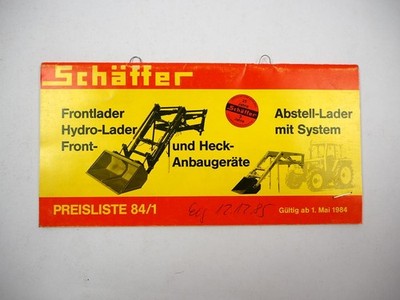 Original price list Schäffer front loader attachments for tractors 1984/1