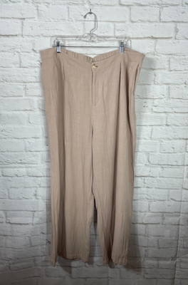 NEW Bloom Chic Womens Linen Blend Taupe Wide Leg Pants Size 22-24