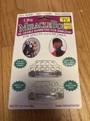 Vintage Miracle Bow Barrettes Ribbon Hair Accessory As Seen On TV Offray 90s NOS