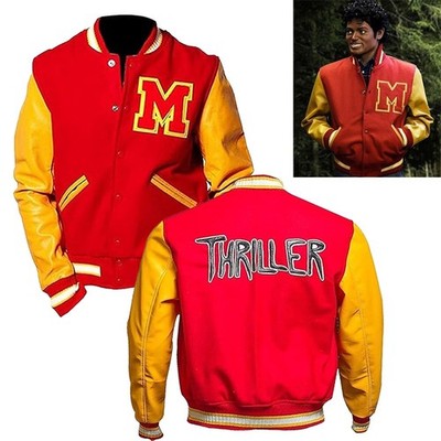 Michael Jackson Thriller Red Wool & Leather Varsity  Bomber Halloween Jacket