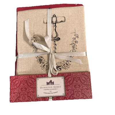 NEW Downton Abbey Corkscrew Set of 2 Tea Towels 31.5  X  19.25 