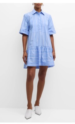 Jonathan Simkhai Chris Cotton Striped Shirt Dress Large Blue White