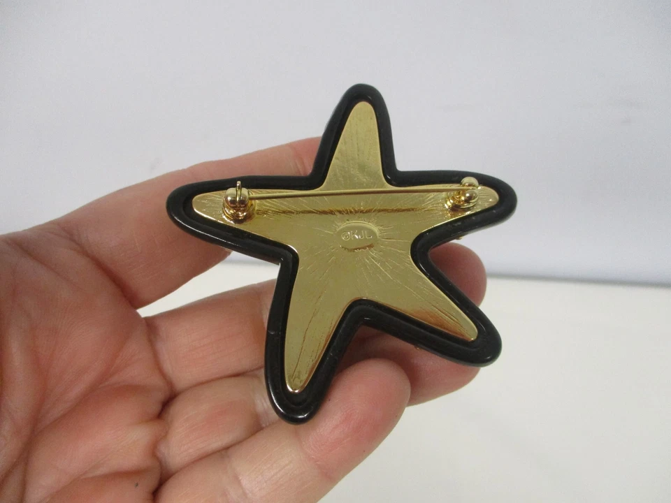 FIRMADO KJL KENNETH JAY LANE ESTRELLA DE MAR NEGRA con Broche Cabujón Ámbar Foto 3 de 4